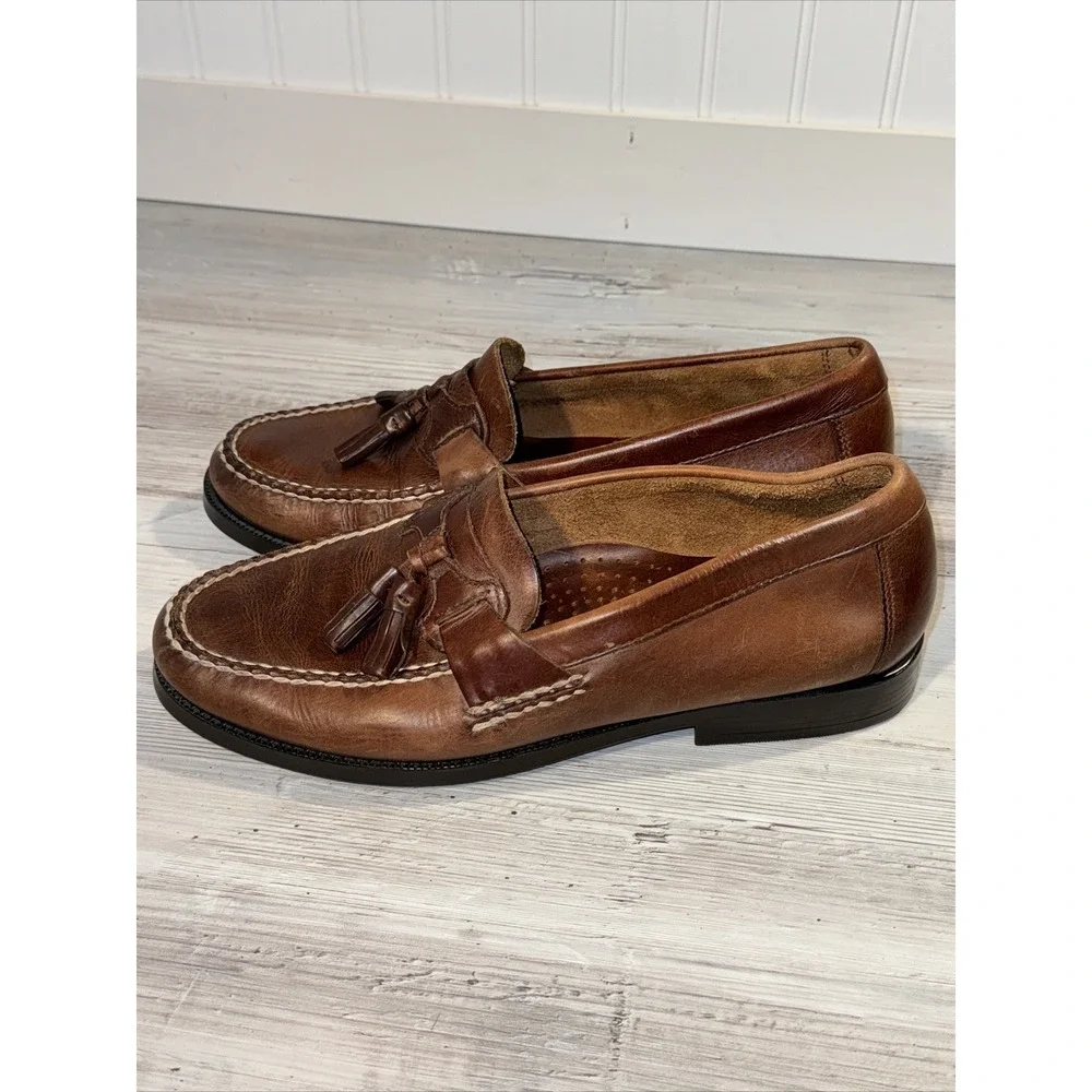 Bass Bennett Mens Sz 10 Shoes Brown Leather Slip On Casual Tassel Penny Loafers